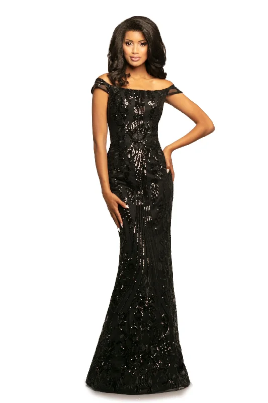 Johnathan Kayne 2064 Size 6 Black Sequin Off Shoulder Prom Dress Pageant Gown 2020 Sequin Dress Allure