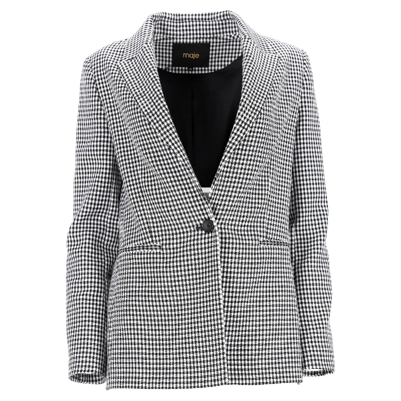 Maje Vadimy Houndstooth Woven Blazer in Black Cotton Classic Women’s Blazer