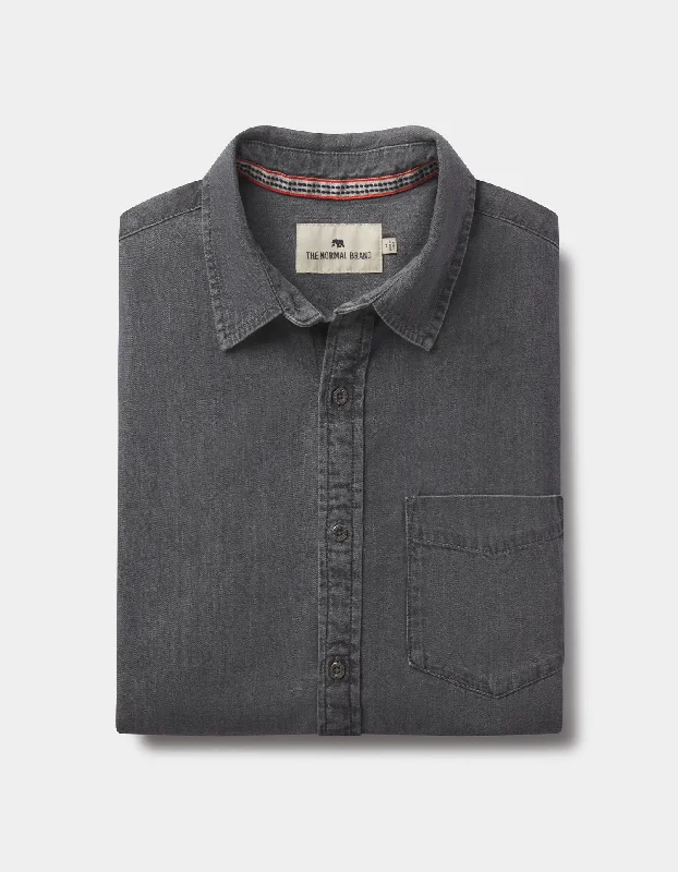 Cotton Denim Long Sleeve Button Up in Grey Wash