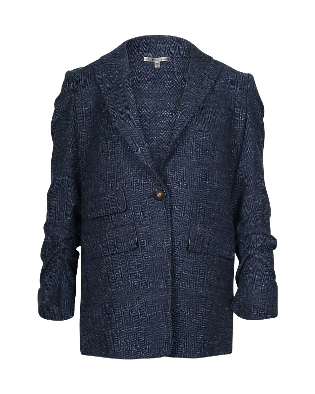 Veronica Beard Martel Dickey Herringbone Blazer in Blue Virgin Wool Casual Blazer Style