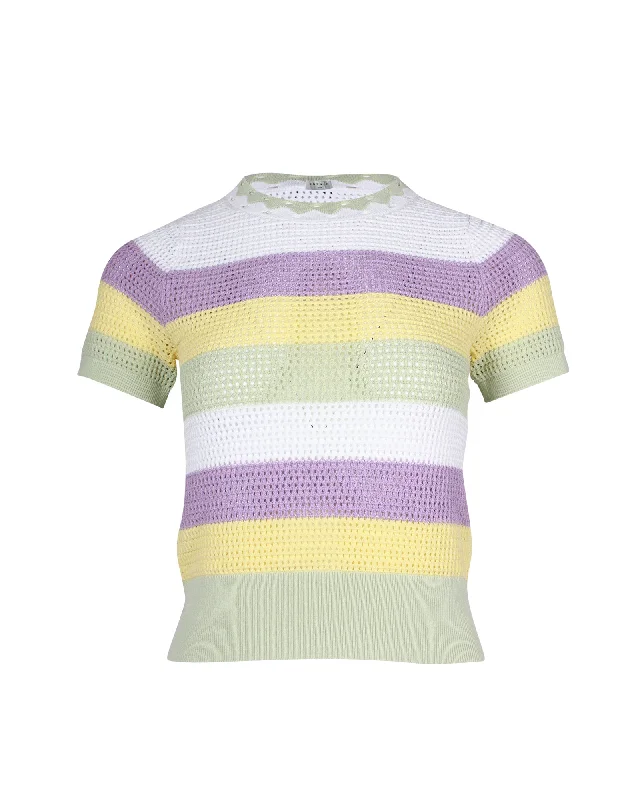 Sandro Ninon Striped Short Sleeve Sweater in Multicolor Viscose Slim Fit Office Blazer