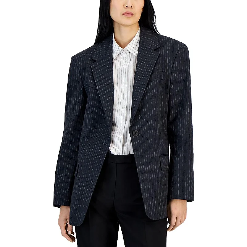 Womens Cotton Blend Striped One-Button Blazer Women’s Blazer with Pleats