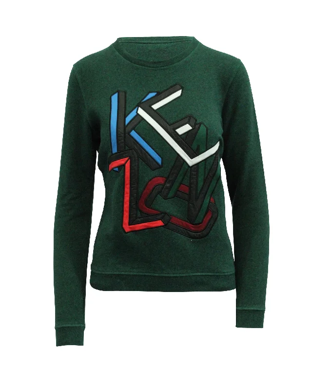 Kenzo Embroidered Logo Sweatshirt in Green Cotton Trendy Women’s Blazers