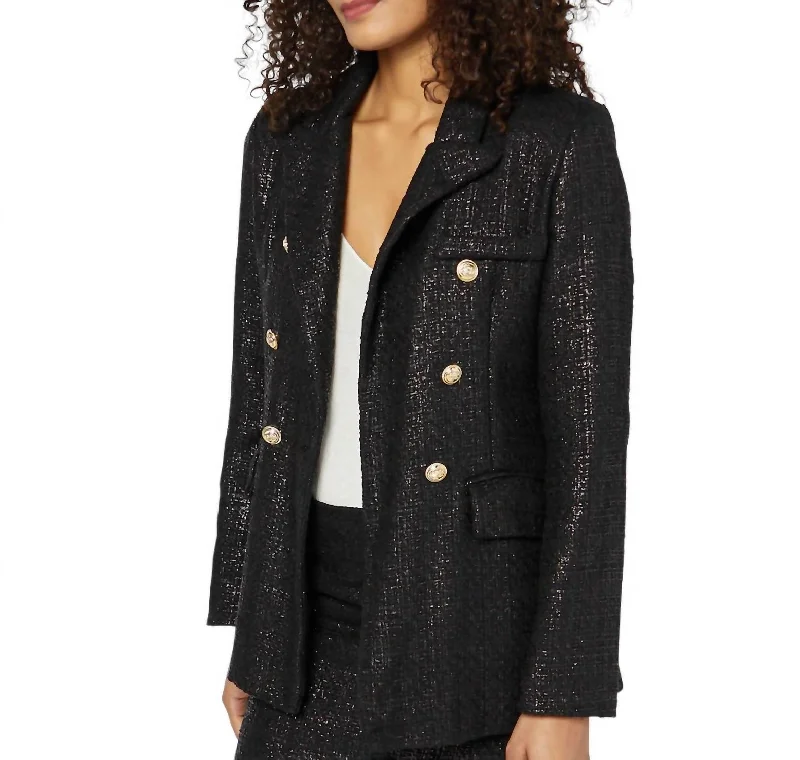 Presley Tweed Blazer In Black/gold Double Button Blazer