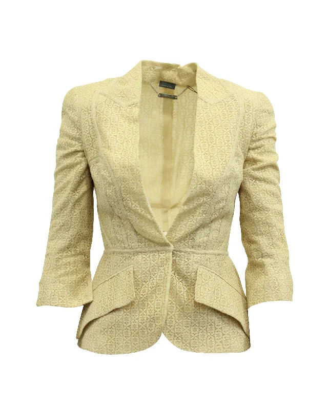 Alexander McQueen Lace Blazer Jacket in Cream Cotton Women’s Double-breasted Blazer