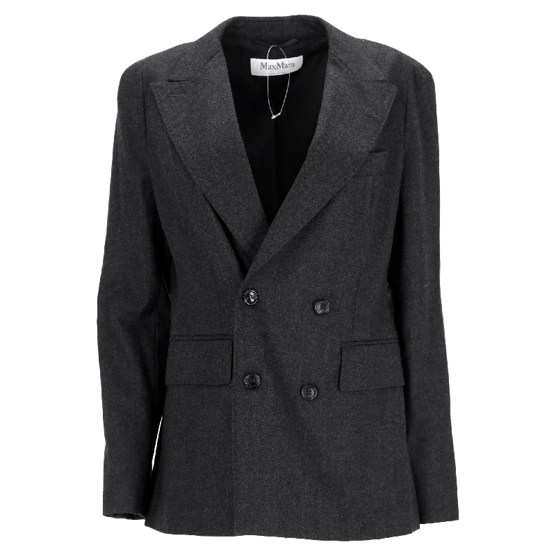 Max Mara Oblio Double-Breasted Blazer in Grey Wool Slim Fit Blazer