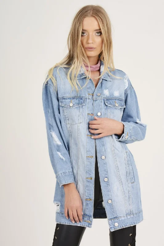 Light Wash Distressed Oversized Denim Jacket - Betti Women's versatile jackets