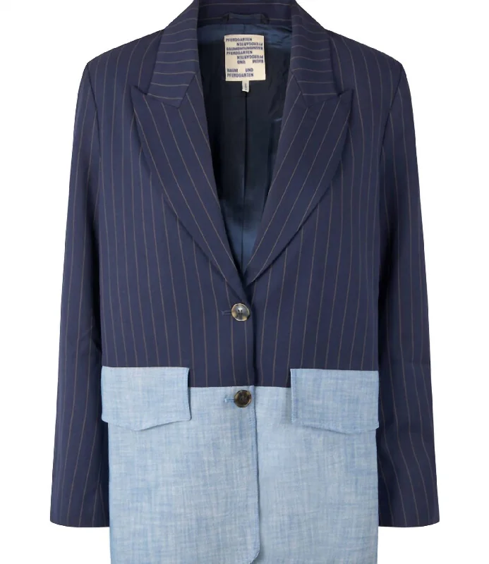 Barba Jacket In Seabornepinstripe Elegant Blazer Dress