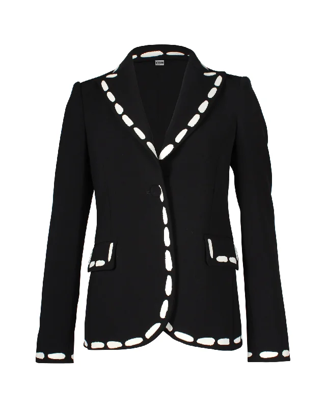 Moschino Contrasting Print Trimming Cady Blazer in Black Polyester Chic Double-breasted Blazer