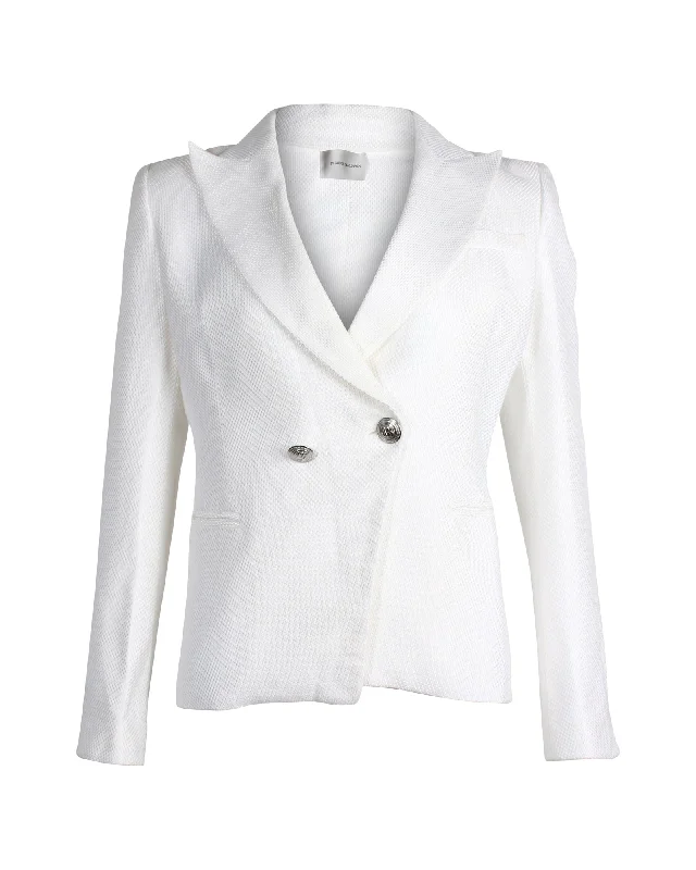 Pierre Balmain Peak Lapel Double-Breasted Blazer in White Cotton Stylish Women’s Blazers