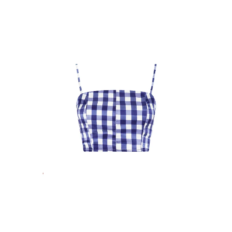 BUSTIER TOP 100% SILK VICHY BLU 438