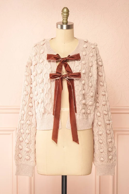 Junifer | Blush Knit Cardigan w/ Bows