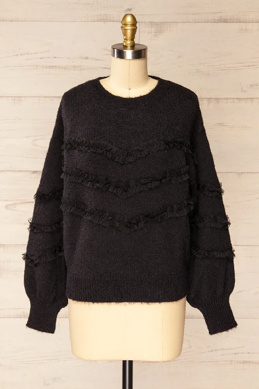 Kemperbad | Black Knit Sweater w/ Ruffles