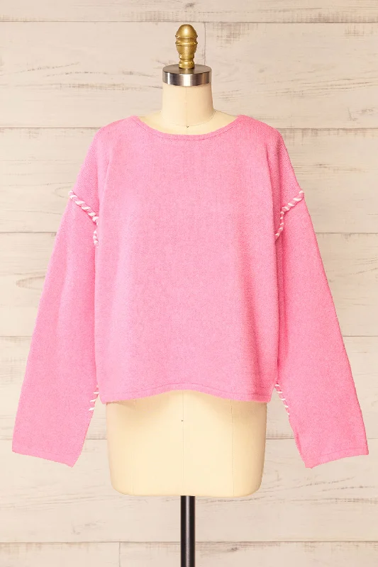 Kofu Pink | Knit Sweater w/ Exposed Stitching