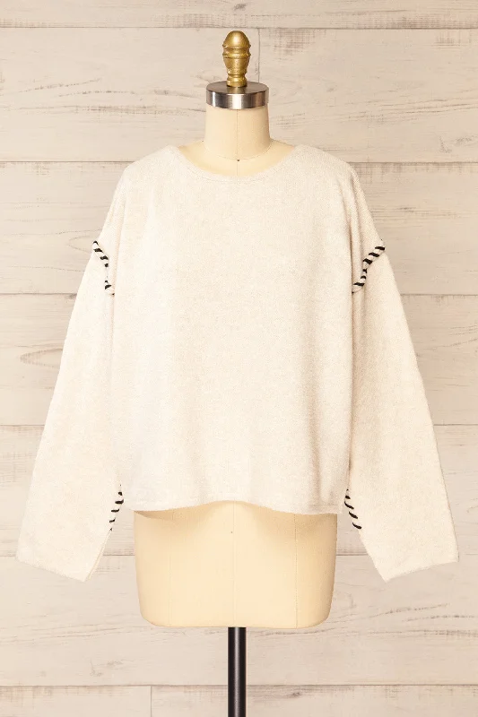 Kofu Ivory | Knit Sweater w/ Exposed Stitching