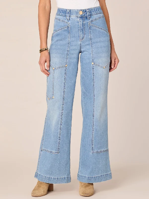 "Ab"solution Skyrise V-Pocket Seaming Detail Utility Wide Leg Jeans