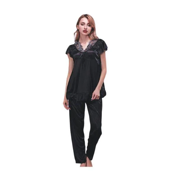 2 Pc Fancy Silk Night Pajama Shirt Set For women Online In Pakistan Expensive pajama sets