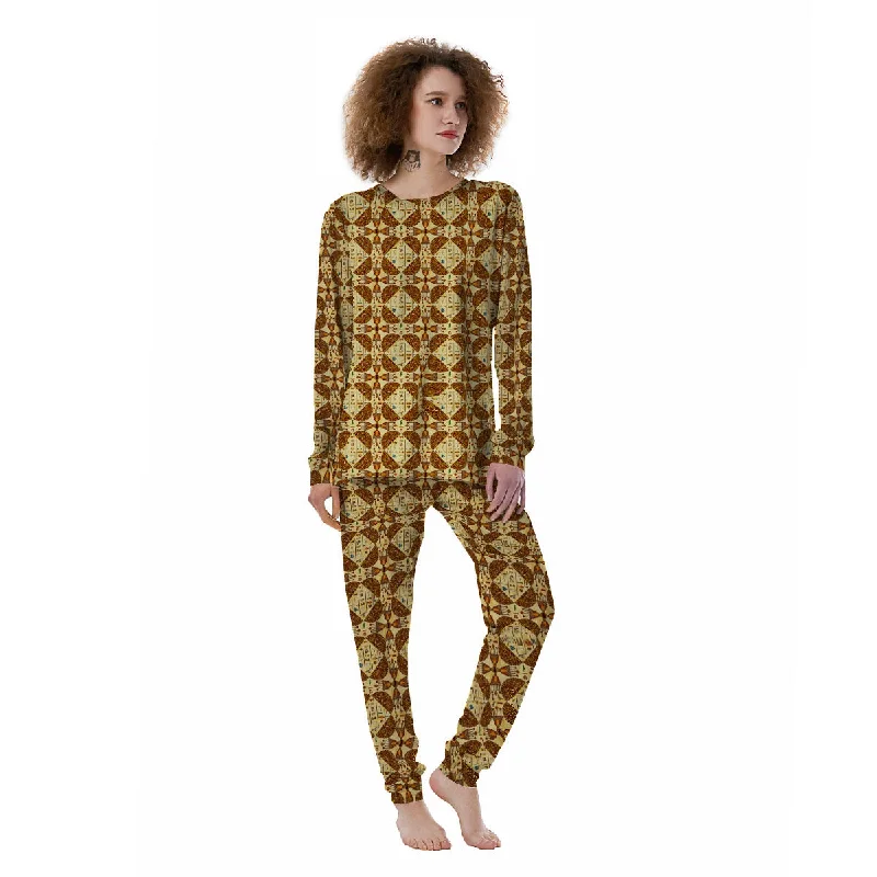 Hieroglyphs Egyptian Print Pattern Women's Pajamas Button-up pajama sets