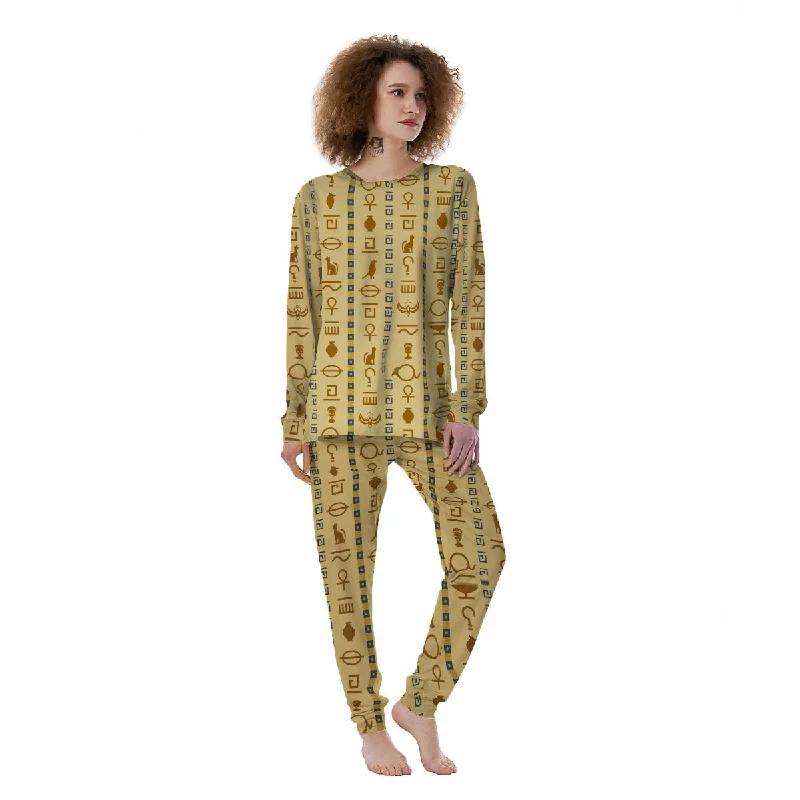 Hieroglyphs Egyptian Print Women's Pajamas Minimalist pajama sets