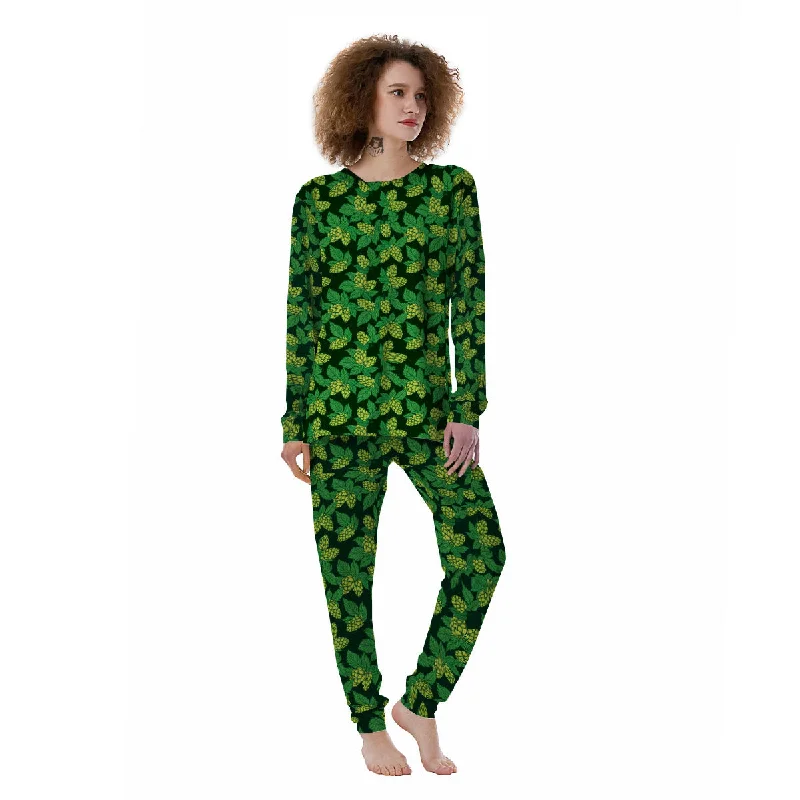 Hop Cone Green Print Pattern Women's Pajamas Trendy pajama sets for women