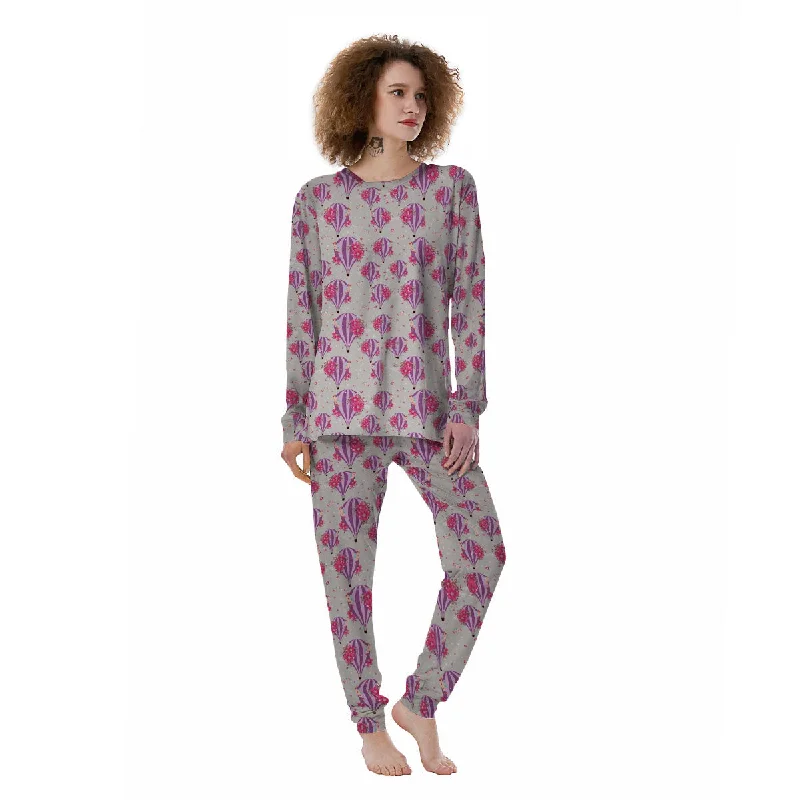 Hot Air Balloon Floral Print Pattern Women's Pajamas Best pajama sets for hot sleepers