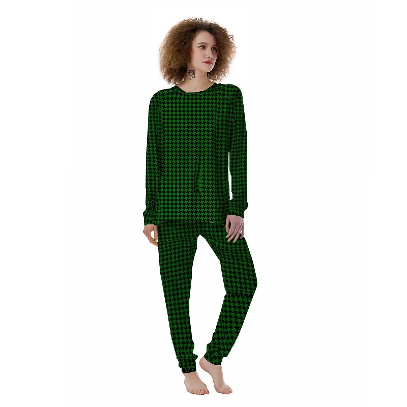 Houndstooth Deep Green Print Pattern Women's Pajamas Shorts pajama sets