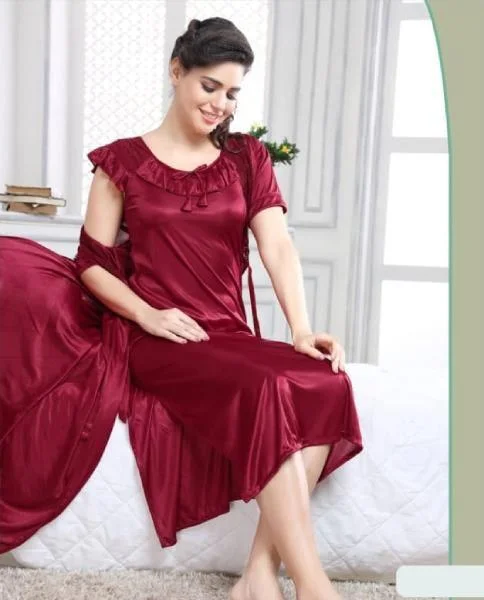 Indian 2Pc Stylish Gown Nighty Set Silk pajama sets