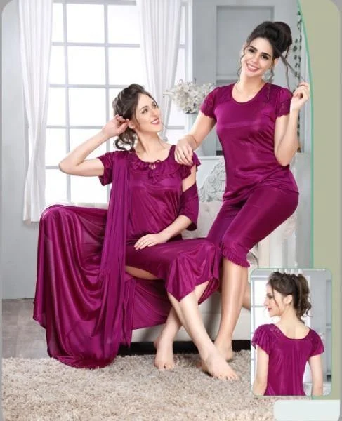 Indian Bridal 4Pc Stylish Gown Nighty Set Cooling pajama sets