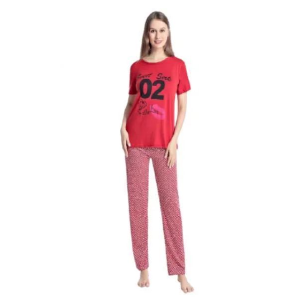 New Night Suit 2pc Printed T-shirts With Printed Trouser for Woman Amazon pajama sets