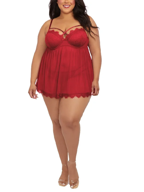 Plus Size Stretch Mesh Babydoll Set Best pajama sets for pregnancy