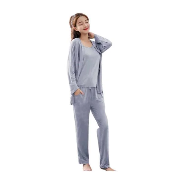 Vintage 3 Piece Night-Dress-Grey Online In Pakistan Boho pajama sets