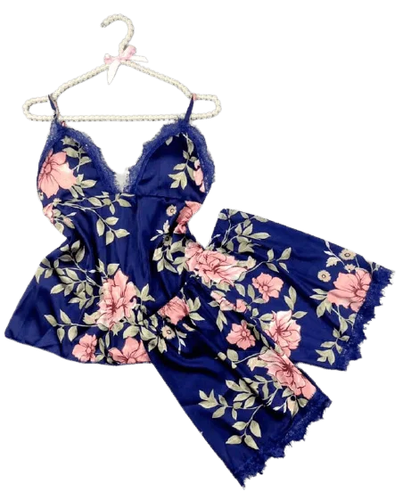 Women Silk Print Camisole Shorts Bow Set Sleepwear For Women Discounted pajama sets