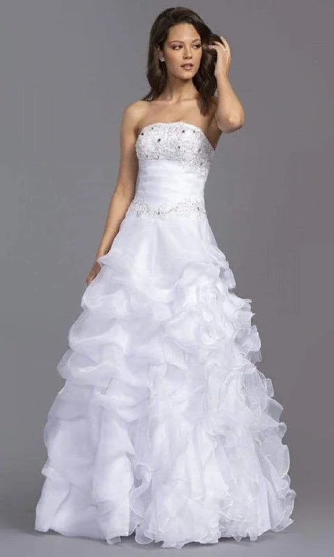 Aspeed Bridal - LH040 Strapless Ruffled A-Line Bridal Gown Floral Lace Wedding