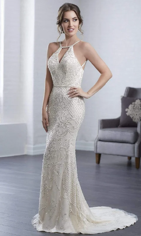 Christina Wu Elegance - 15646 Halter Fully Beaded Tulle Bridal Dress Ruffle Wedding Gown