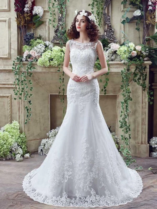 Elegant Beaded Tulle Mermaid Wedding Dresses Beaded Wedding Gown