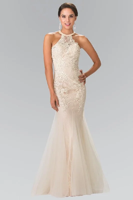 Elizabeth K Bridal - GL2243 Lace Halter Mermaid Gown Illusion Neckline Gown