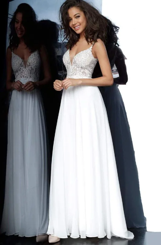 JVN by Jovani - Long Lace Bodice A-Line Dress JVN62568SC - 1 pc Off White In Size 10 Available Strapless Wedding Gown