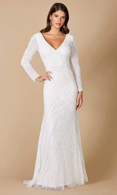 Lara Dresses - 51072 Geo-Embellished Trumpet Bridal Gown Ruffle Wedding Gown