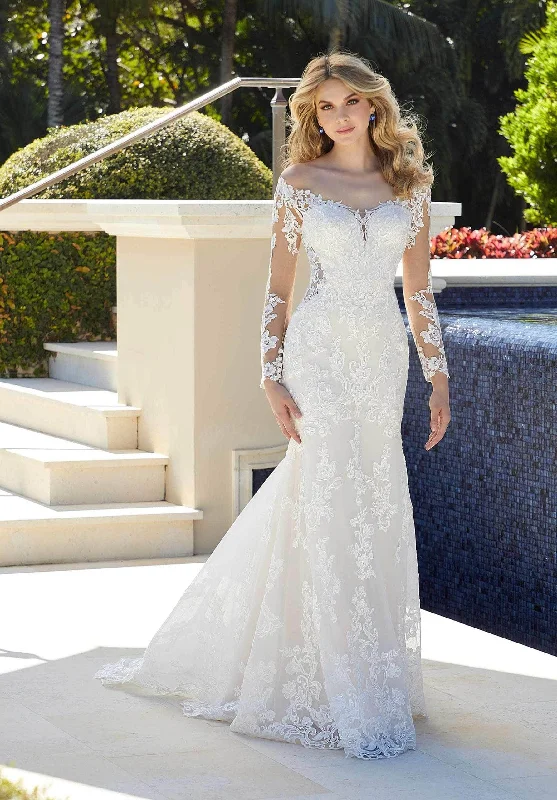 Mori Lee Bridal 5980 - Off Shoulder Bridal Gown With Petal Train Luxury Lace Gown