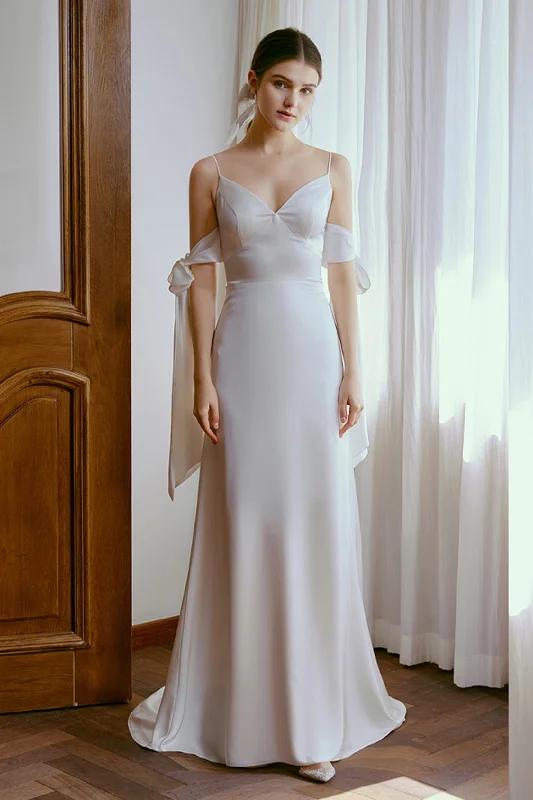 Sheath-Column Sweep-Brush Train Satin Wedding Dress CW2669 Elegant Satin Dress