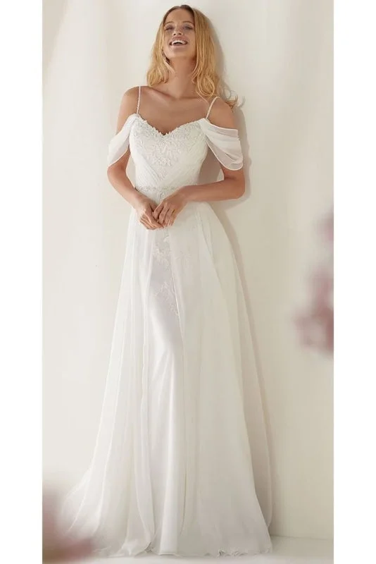 Unique Spaghetti Straps Sweep Train Long Beach Wedding Dress Vintage Style Dress