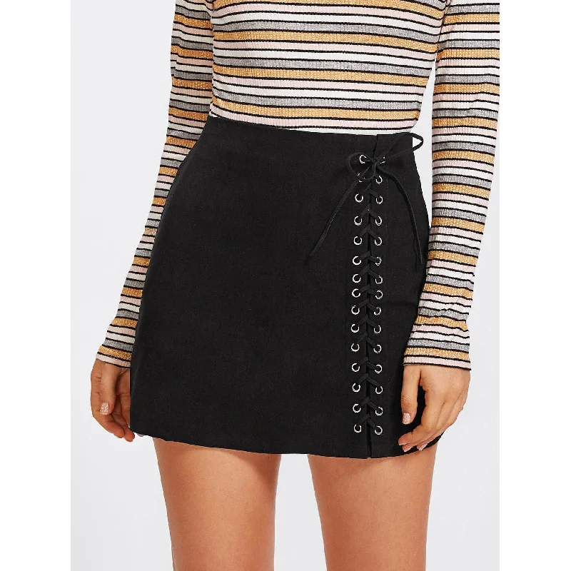 Grommet Lace Up Skirt Striped unclassified skirts