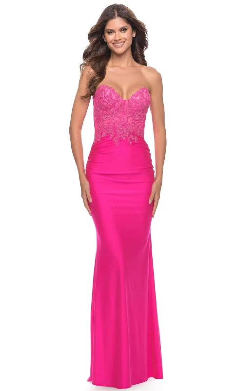 La Femme 30696 - Embroidered Lace Strapless Gown Cheap party dresses