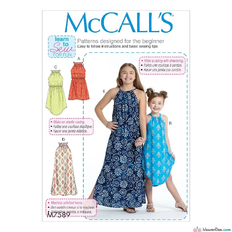 McCall's Pattern M7589 Children's/Girls' Gathered Neckline Sleeveless Dresses with Waist Wrap floral dresses