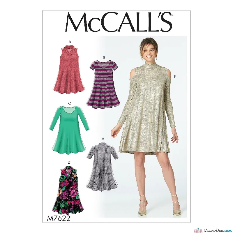 McCall's Pattern M7622 Misses' Knit Swing Dresses with Neckline and Sleeve Variations Discounted floral dresses