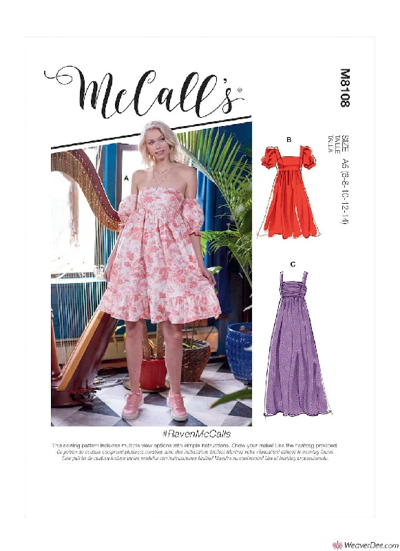 McCall's Pattern M8108 Misses' Empire Seam Gathered Dresses In Various Lengths, Necklines & Straps #RavenMcCalls Cheap floral dresses