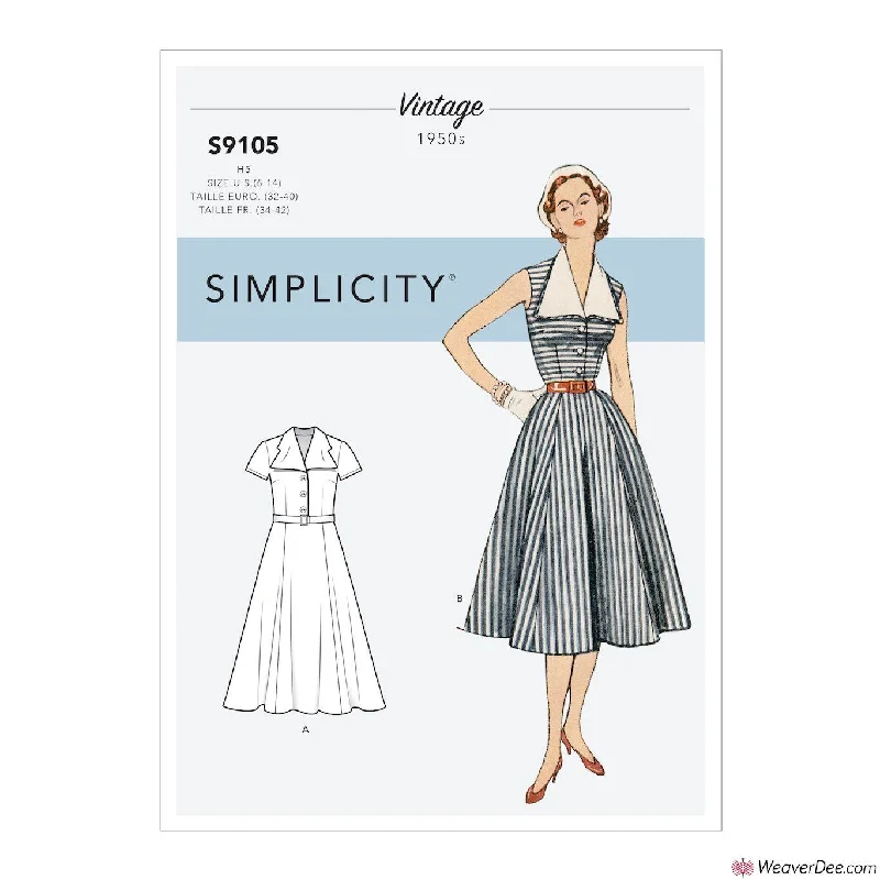 Simplicity Pattern S9105 Misses' Vintage 1950s Dress With Detachable Collar Lightweight floral dresses for hot weather