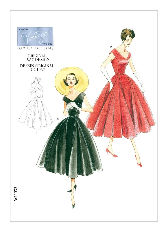 Vogue Pattern V1172 V-Neck Dress & Belt Vintage 1950s (Misses'/Misses' Petite) Tulle floral dresses