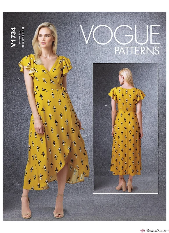 Vogue Pattern V1734 Misses' Wrap Dresses with Ties, Sleeve & Length Variations Cocktail floral dresses