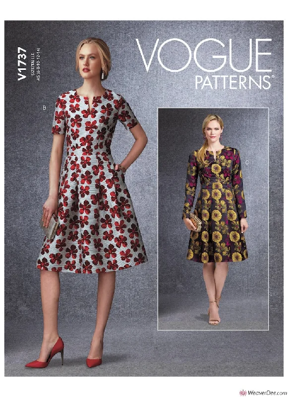 Vogue Pattern V1737 Misses' Fit-And-Flare Dresses with Waistband & Pockets A-line floral dresses